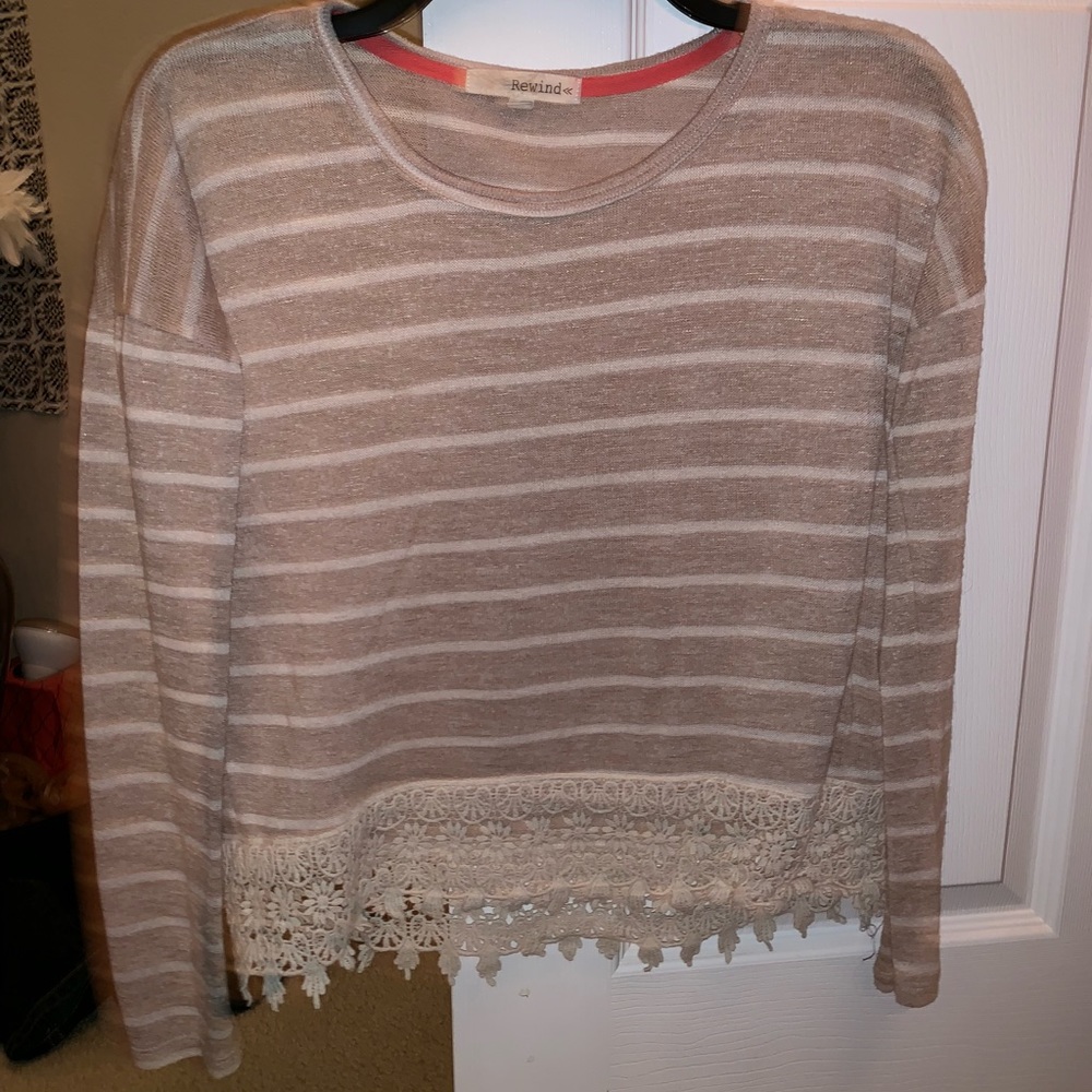 Striped Lace Crop Sweater Top